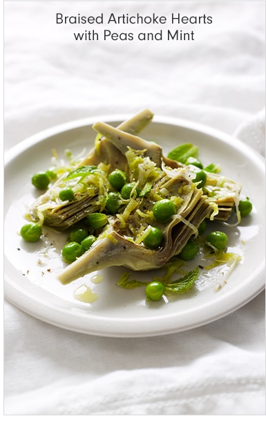 Braised Artichoke Hearts with Peas and Mint