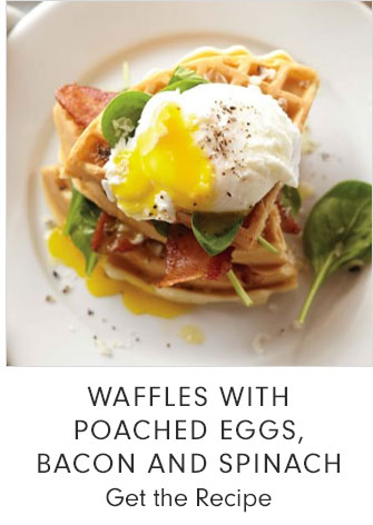 WAFFLES WITH POACHED EGGS, BACON AND SPINACH - Get the Recipe