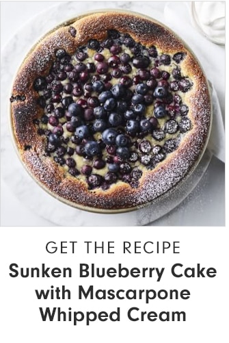 GET THE RECIPE - Sunken Blueberry Cake with Mascarpone Whipped Cream