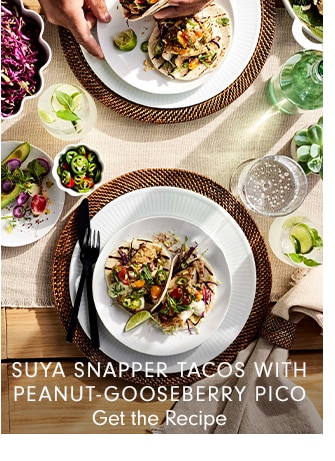 SUYA SNAPPER TACOS WITH PEANUT-GOOSEBERRY PICO - Get the Recipe