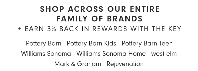 SHOP ACROSS OUR ENTIRE FAMILY OF BRANDS + EARN 3% BACK IN REWARDS WITH THE KEY
