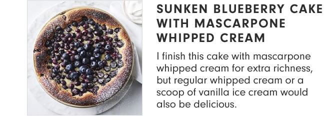 Sunken Blueberry Cake with Mascarpone Whipped Cream