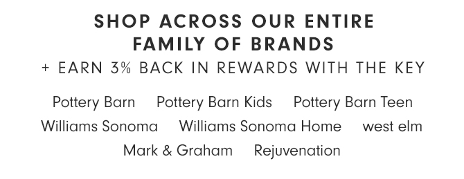 SHOP ACROSS OUR ENTIRE FAMILY OF BRANDS + EARN 3% BACK IN REWARDS WITH THE KEY