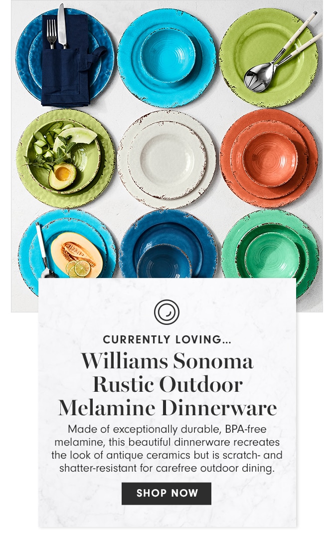 CURRENTLY LOVING... Williams Sonoma Rustic Outdoor Melamine Dinnerware - SHOP NOW