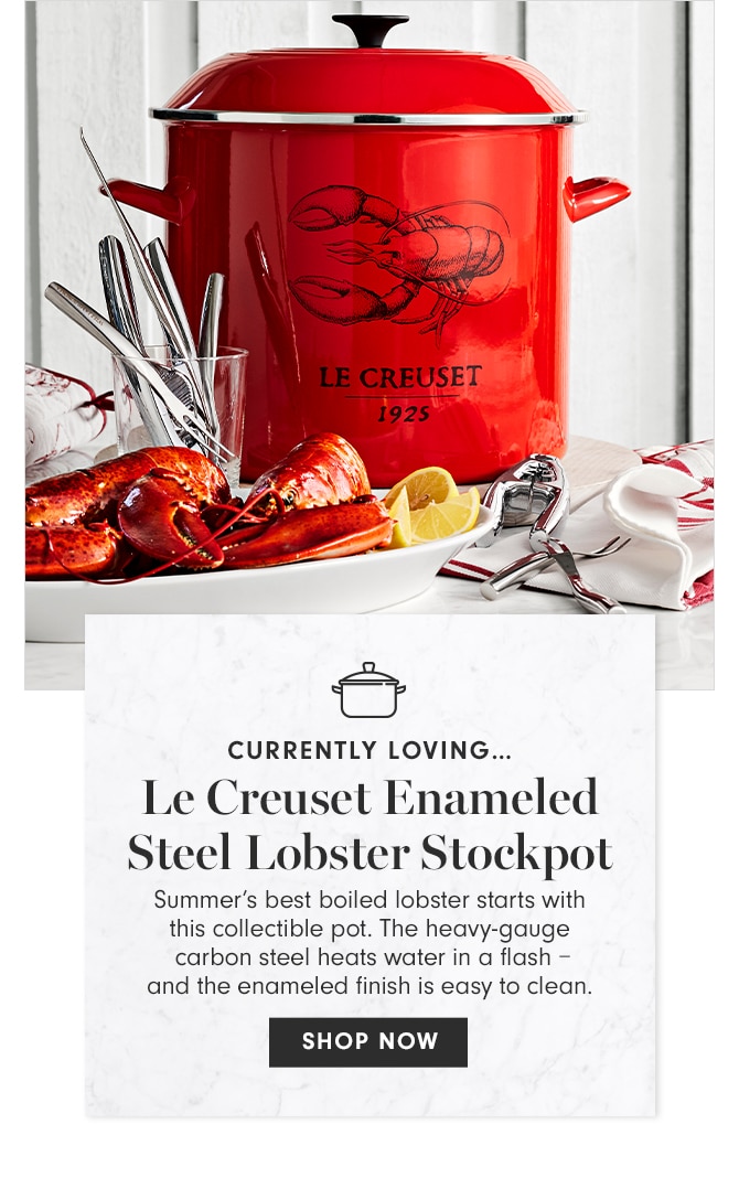 CURRENTLY LOVING... Le Creuset Enameled Steel Lobster Stockpot - SHOP NOW