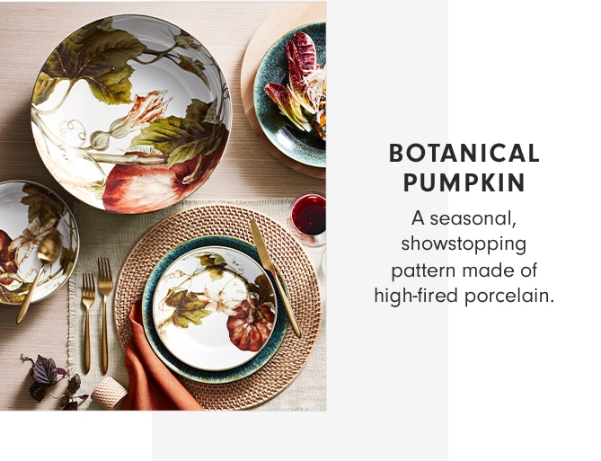 BOTANTICAL PUMPKIN - A seasonal, show stopping pattern made of high-fired porcelain.