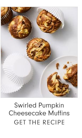 Swirled Pumpkin Cheesecake Muffins - GET THE RECIPE 