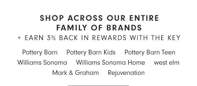 SHOP ACROSS OUR ENTIRE FAMILY OF BRANDS + 3% BACK IN REWARDS WITH THE KEY