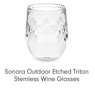 Sonora Outdoor Etched Tritan Stemless Wine Glasses