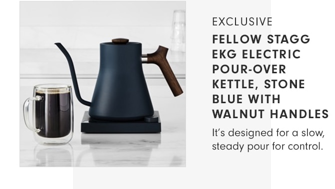 FELLOW STAGG EKG ELECTRIC POUR-OVER KETTLE, STONE BLUE WITH WALNUT HANDLES