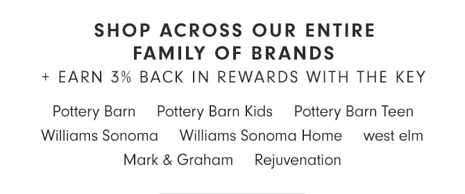 SHOP ACROSS OUR ENTIRE FAMILY OF BRANDS + EARN 3% BACK IN REWARDS WITH THE KEY