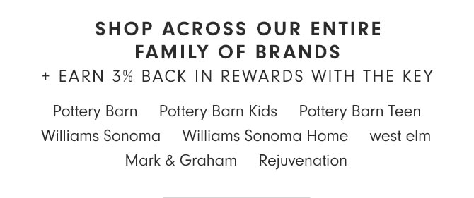 SHOP ACROSS OUR ENTIRE FAMILY OF BRANDS + EARN 3% BACK IN REWARDS WITH THE KEY