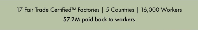 17 Fair Trade Certified™ Factories - 5 Countries - 16,000 Workers - $7.2M paid back to workers