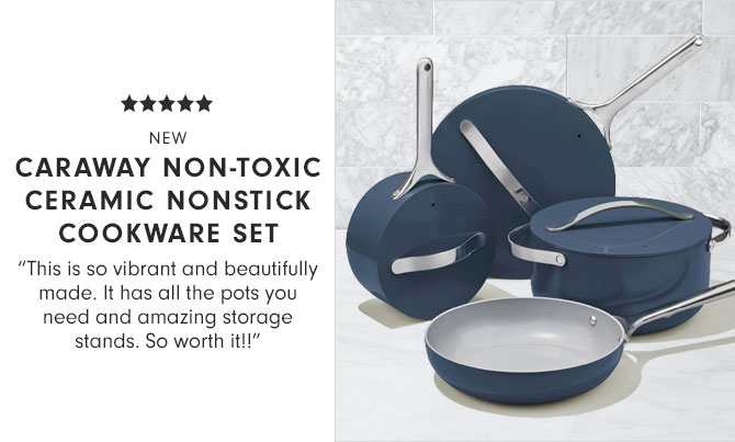 NEW - CARAWAY NON-TOXIC CERAMIC NONSTICK COOKWARE SET - “This is so vibrant and beautifully made. It has all the pots you need and amazing storage stands. So worth it!!”