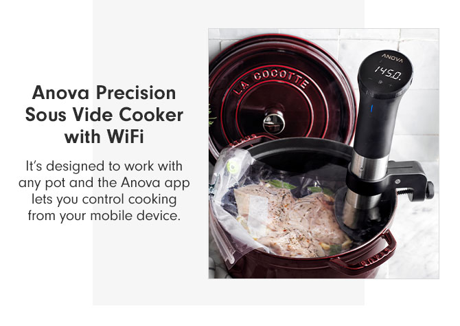 Anova Precision Sous Vide Cooker with WiFi - It’s designed to work with any pot and the Anova app lets you control cooking from your mobile device.