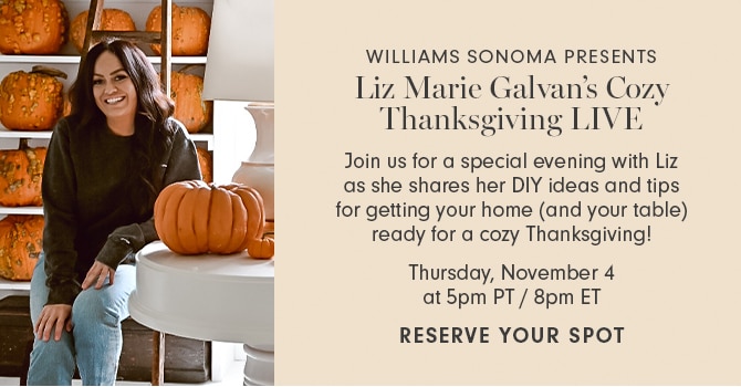 WILLIAMS SONOMA PRESENTS Liz Marie Galvan’s Cozy Thanksgiving LIVE - RESERVE YOUR SPOT