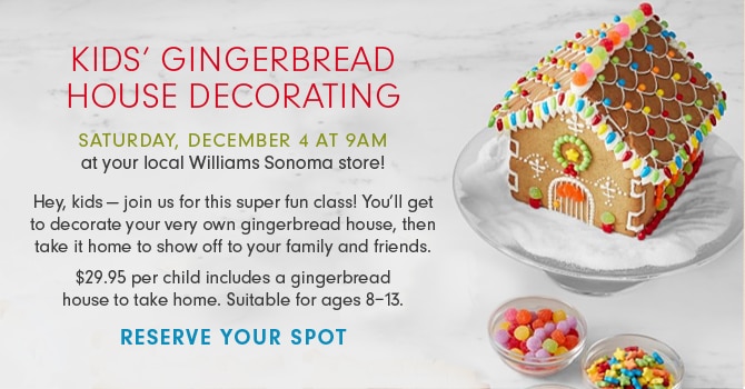 KIDS’ GINGERBREAD HOUSE DECORATING - SATURDAY, DECEMBER 4 AT 9AM - RESERVE YOUR SPOT