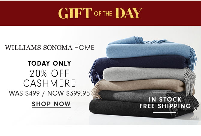 GIFT OF THE DAY - WILLIAMS SONOMA HOME - TODAY ONLY 20% OFF CASHMERE NOW $399.95 - SHOP NOW