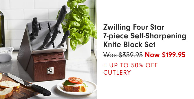 Zwilling Four Star 7-piece Self-Sharpening Knife Block Set Now $199.95 + UP TO 50% OFF CUTLERY