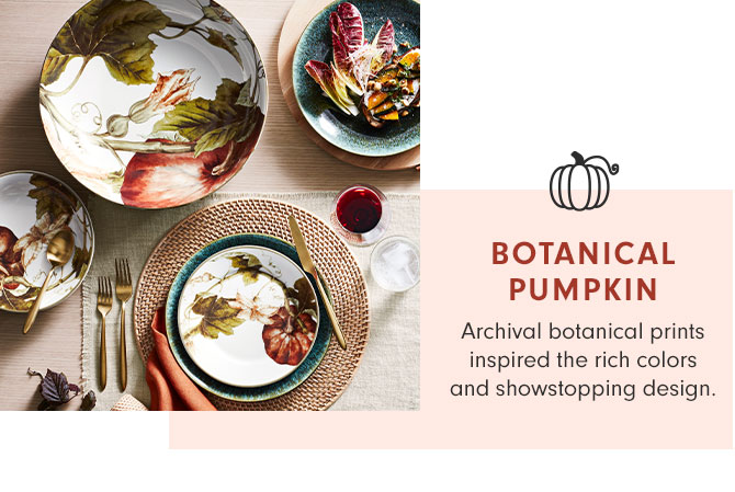 BOTANICAL PUMPKIN - Archival botanical prints inspired the rich colors and showstopping design.