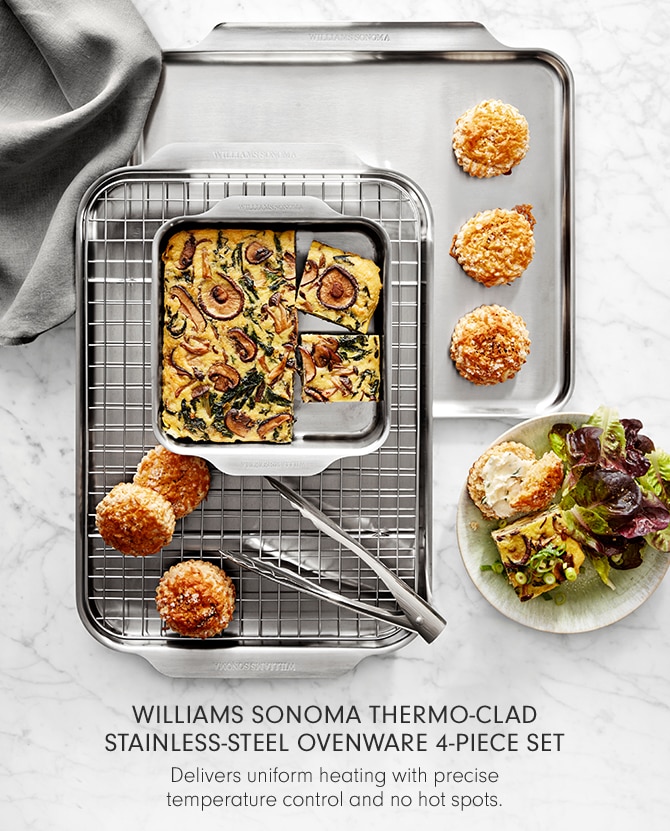 WILLIAMS SONOMA THERMO-CLAD STAINLESS-STEEL OVENWARE 4-PIECE SET