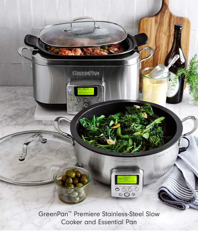 GreenPan™ Premiere Stainless-Steel Slow Cooker and Essential Pan