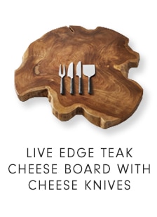 LIVE EDGE TEAK CHEESE BOARD WITH CHEESE KNIVES