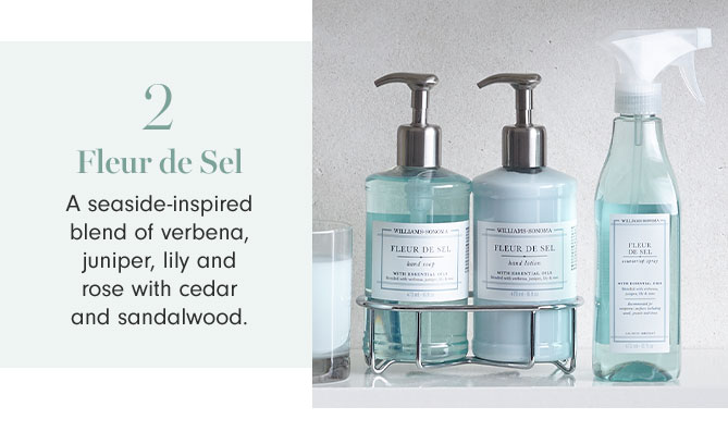 2 - Fleur de Sel - A seaside-inspired blend of verbena, juniper, lily and rose with cedar and sandalwood.