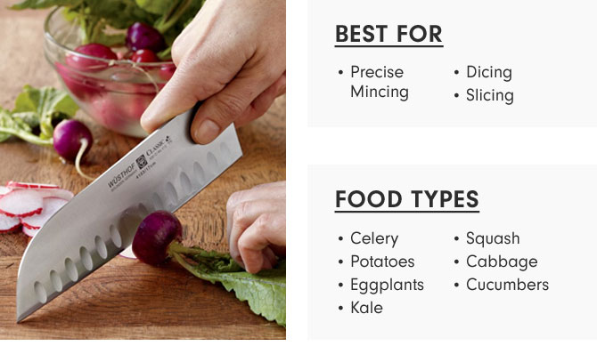 BEST FOR • Precise Mincing • Dicing • Slicing -- FOOD TYPES • Celery • Squash • Potatoes • Cabbage • Eggplants • Cucumbers • Kale