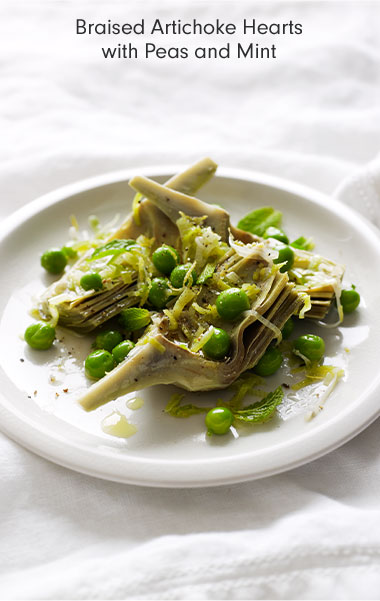 Braised Artichoke Hearts with Peas and Mint