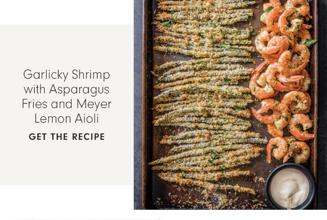 Garlicky Shrimp with Asparagus Fries and Meyer Lemon Aioli - GET THE RECIPE