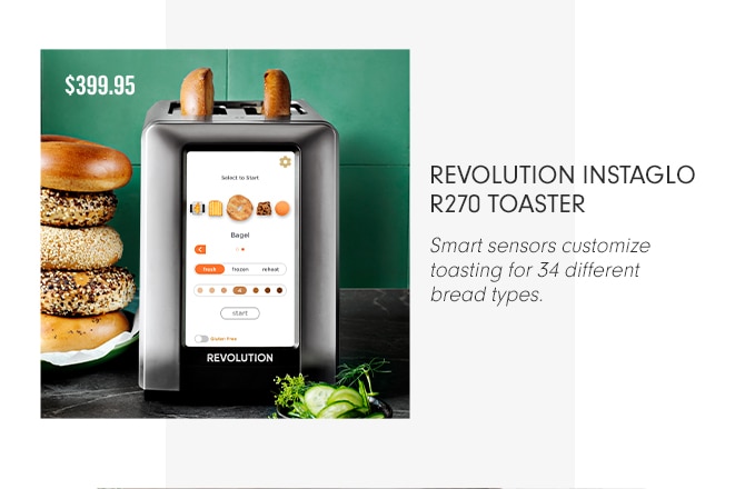 REVOLUTION INSTAGLO R270 TOASTER - Smart sensors customize toasting for 34 different bread types.