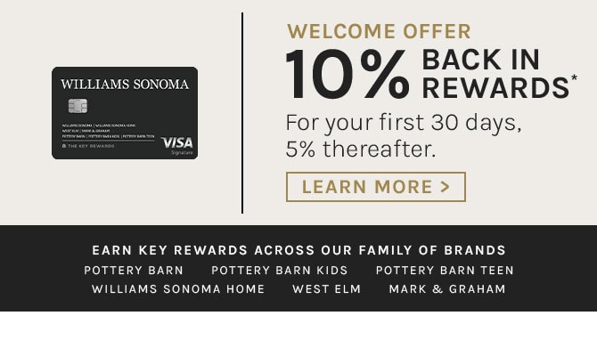 WELCOME OFFER 10% BACK IN REWARDS* For the first 30 days, 5% thereafter. LEARN MORE