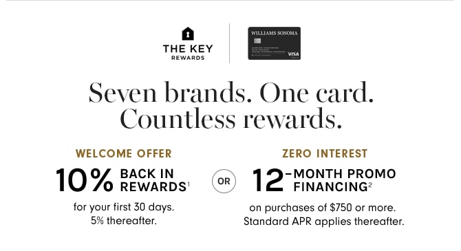 Seven Brands. One Card. Countless rewards. - WELCOME OFFER 10% BACK ON REWARDS(1) for your 30% days. 5% thereafter. OR ZERO INTEREST 12-MONTH PROMO FINANCING(2) on purchases of $750 or more. Standard APR applies thereafter.