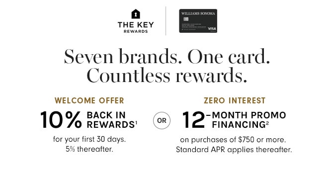 Seven Brands. One Card. Countless rewards. - WELCOME OFFER 10% BACK ON REWARDS(1) for your 30% days. 5% thereafter. OR ZERO INTEREST 12-MONTH PROMO FINANCING(2) on purchases of $750 or more. Standard APR applies thereafter.