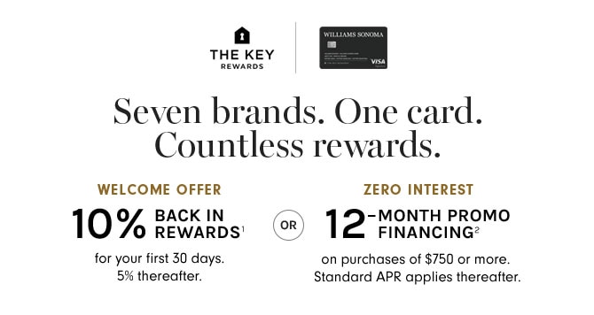 Seven Brands. One Card. Countless rewards. - WELCOME OFFER 10% BACK ON REWARDS(1) for your 30% days. 5% thereafter. OR ZERO INTEREST 12-MONTH PROMO FINANCING(2) on purchases of $750 or more. Standard APR applies thereafter.