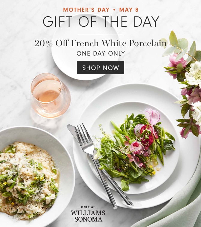 MOTHER’S DAY • MAY 8 - GIFT OF THE DAY - 20% Off French White Porcelain - ONE DAY ONLY - SHOP NOW