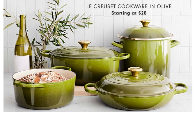 LE CREUSET COOKWARE IN OLIVE - Starting at $20