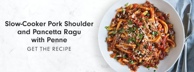 Slow-Cooker Pork Shoulder and Pancetta Ragu with Penne - Get the recipe