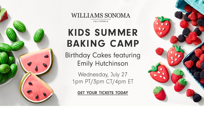 Kids Summer Baking Camp Birthday Cakes featuring Emily Hutchinson - Wednesday, July 27 1pm PT/3pm CT/4pm ET - Get your tickets today