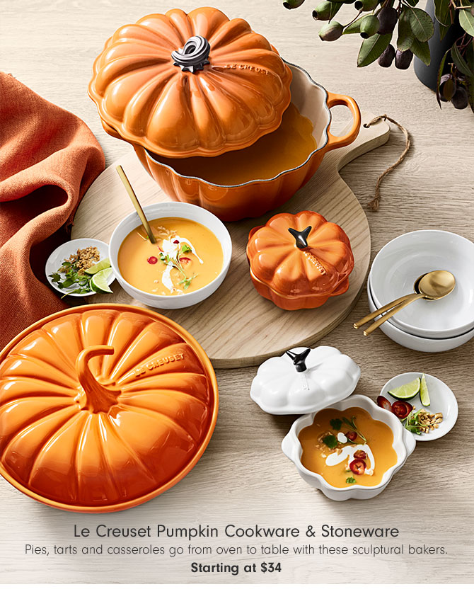 Le Creuset Pumpkin - Cookware & Stoneware - Pies, tarts and casseroles go from oven to table with these sculptural bakers. Starting at $34
