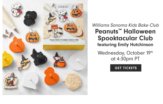 Williams Sonoma Kids Bake Club - Peanuts™ Halloween Spooktacular Club featuring Emily Hutchinson - Wednesday, October 19th at 4:30pm PT - GET TICKETS