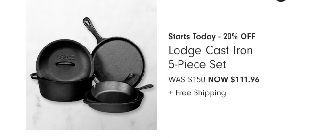  20% OFF Lodge Cast Iron 5-Piece Set - Now $111.96 + Free Shipping