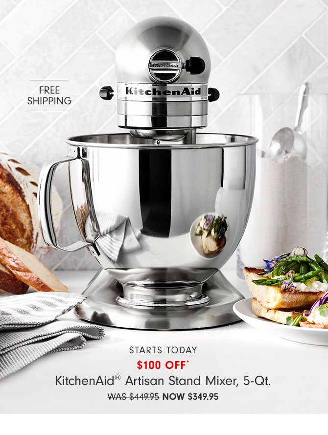 Starts Today - $100 OFF* KitchenAid® Artisan Stand Mixer, 5-Qt. Now $349.95