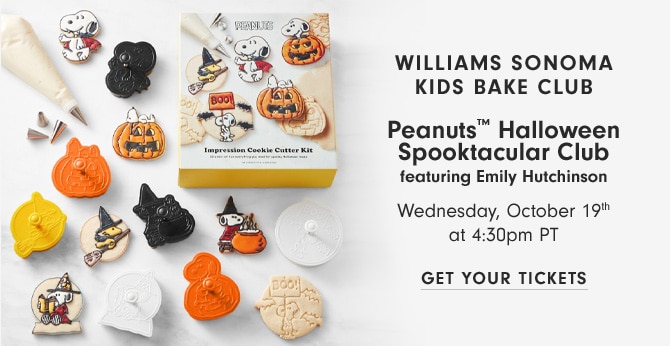 Williams Sonoma Kids Bake Club Peanuts™ Halloween Spooktacular Club featuring Emily Hutchinson - Wednesday, October 19th at 4:30pm PT - get your tickets