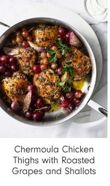 Chermoula Chicken Thighs with Roasted Grapes and Shallots