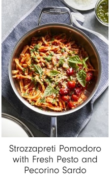 Strozzapreti Pomodoro with Fresh Pesto and Pecorino Sardo