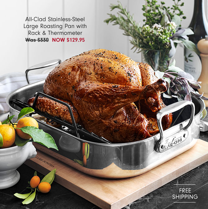 All-Clad Stainless-Steel Large Roasting Pan with Rack & Thermometer NOW $129.95