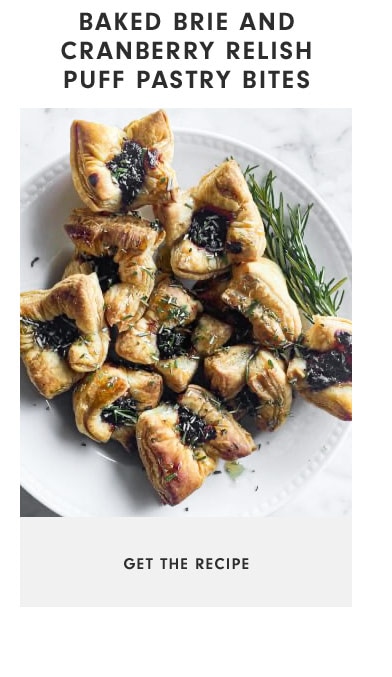 Baked Brie and Cranberry Relish Puff Pastry Bites - GET THE RECIPE