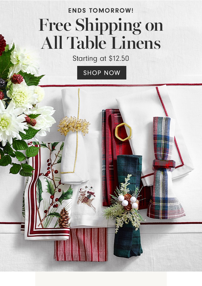 FREE SHIPPING ON ALL TABLE LINENS - SHOP NOW